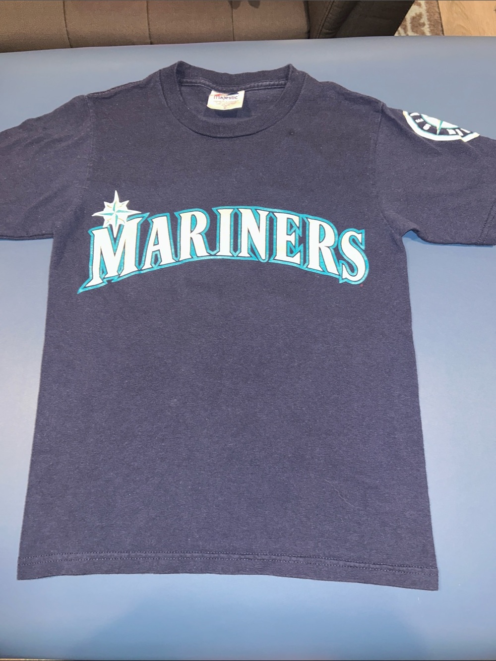 Vintage Majestic Navy and Teal Mariners Short Sleeve Tee